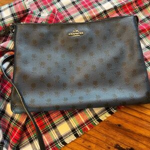 Coach blue/black print cross body purse.